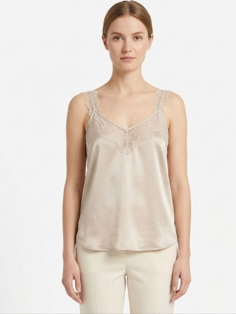 MAURICES Champagne Satin Cami Top Lace Straps Blouse Size L Y2k